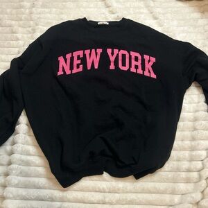 New York Black Sweatshirt with Pink Lettering